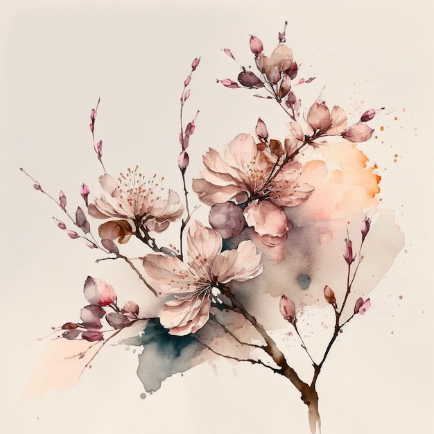 Foto diseño de flor de cerezo acuarela
