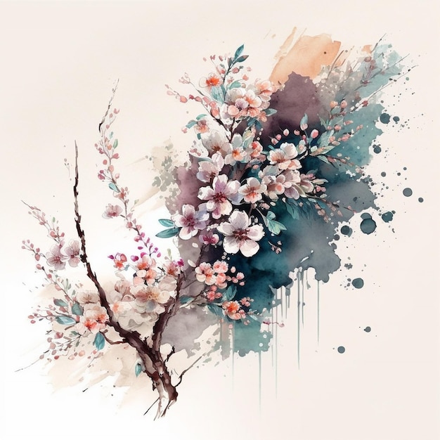 Diseño de flor de cerezo acuarela
