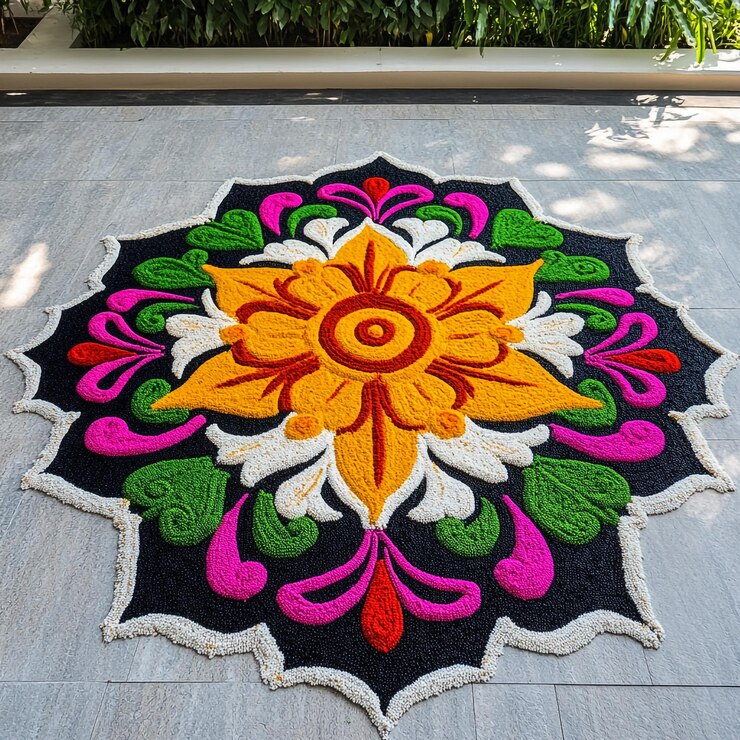 un diseño de flor en un edificio con un diseño que dice "sol"