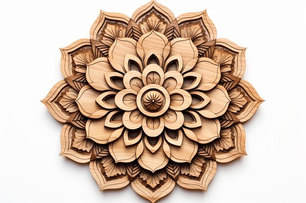 Foto un diseño de flor está hecho de madera y tiene un diseño de flores en la parte superior
