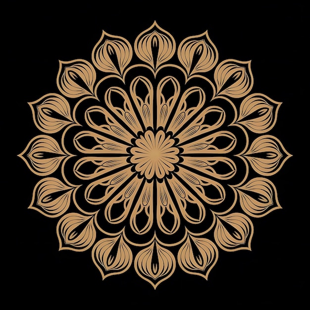 un diseño de flor de oro está en un fondo negro