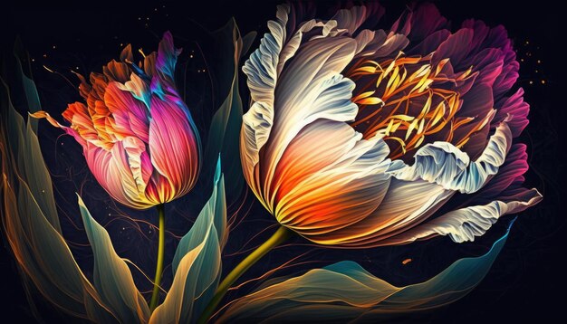 Diseño de flor de tulipán botánico vintage de AI generativa