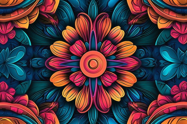 Diseño floral abstracto y colorido sobre un fondo negro