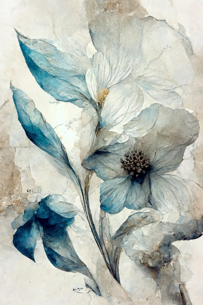 Diseño floral azul acuarela abstracta