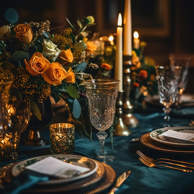 diseño floral para cena de mesa larga