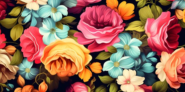 Diseño floral colorido sin costuras IA generativa