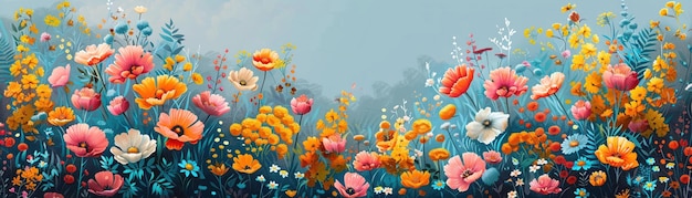 Diseño floral colorido con Primavera Alegre en letra feliz