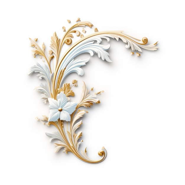 Foto diseño floral decorativo de oro y blanco letra f renderizado en 3d