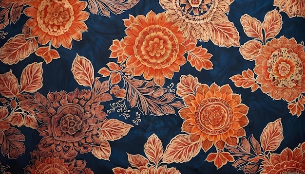 Foto un diseño floral con flores de naranja en un fondo azul