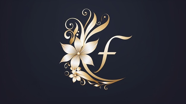 Diseño floral genérico del logotipo con la letra f en un fondo aislado azul marino