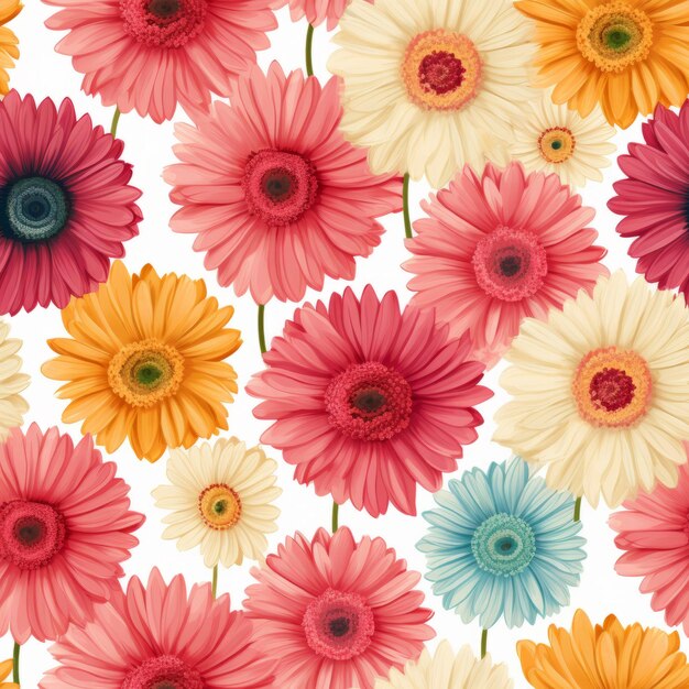 Diseño floral retro Gerbera Patrón sin costuras con múltiples colores