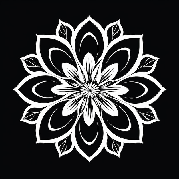 Un diseño de flores en blanco y negro en un fondo negro generativo ai