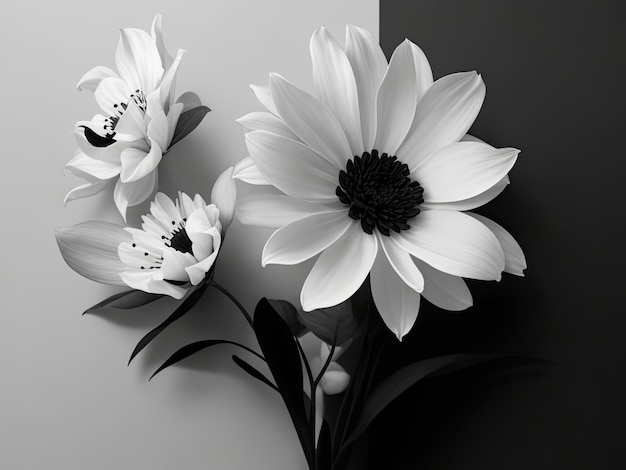 Foto diseño de flores en blanco y negro