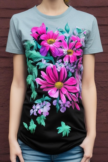 Foto diseño de flores en la camiseta