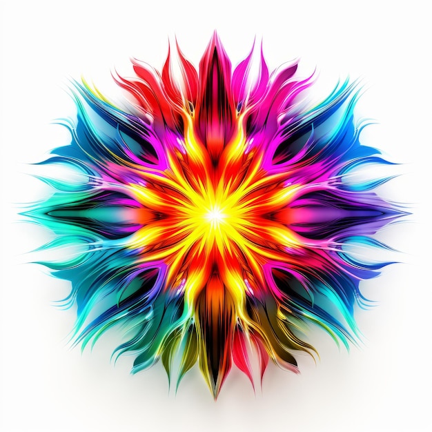 Foto diseño de flores coloridas con objetos 3d luminosos y abstracción tribal