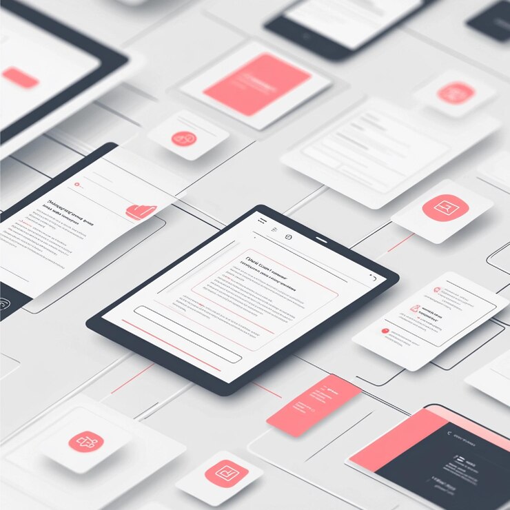 Foto diseño de un flujo de usuario con wireframes y transiciones entre pantallas
