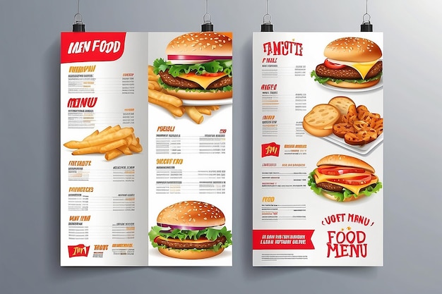 Diseño de folleto de menú de comida rápida en una plantilla vectorial de fondo claro