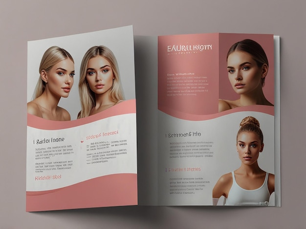 El diseño de folletos bifold con temas cosméticos blancos y rosados también se puede utilizar en catálogos o revistas