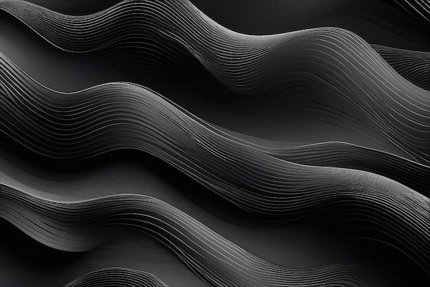 Diseño de fondo abstracto negro Curvas labradas de patrón de línea ondulada moderna en colores monocromáticos