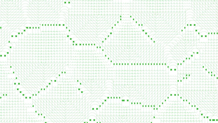 Foto el diseño de fondo blanco pequeños cuadrados verdes en píxeles que se mueven creando varios patrones en