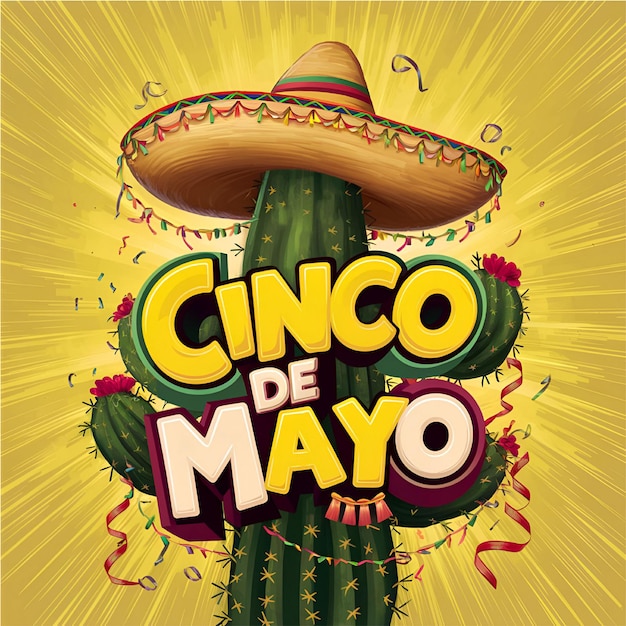 Diseño de fondo de cactus con sombrero para saludos del Cinco de Mayo