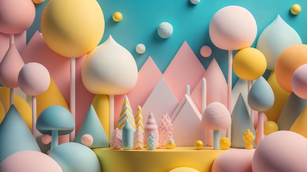 Diseño de fondo de comida dulce de caramelo de postre de país de las maravillas 3d