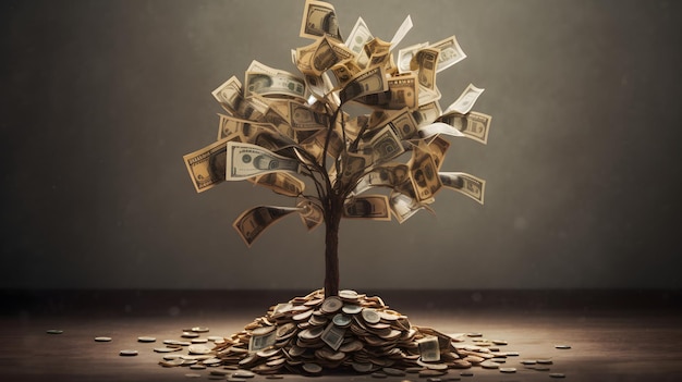 Diseño de fondo de concepto de árbol de dinero rica riqueza IA generativa