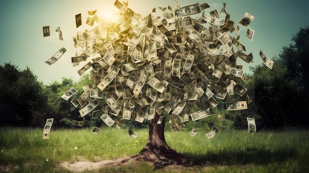 Diseño de fondo de concepto de árbol de dinero rica riqueza IA generativa