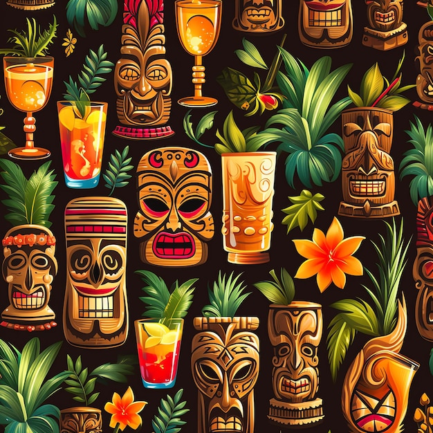 Foto diseño de fondo de decoración tiki bar de patrones sin fisuras