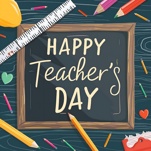 Diseño de fondo del Día de los Maestros con pizarra con las palabras HAPPY Teachers DAY