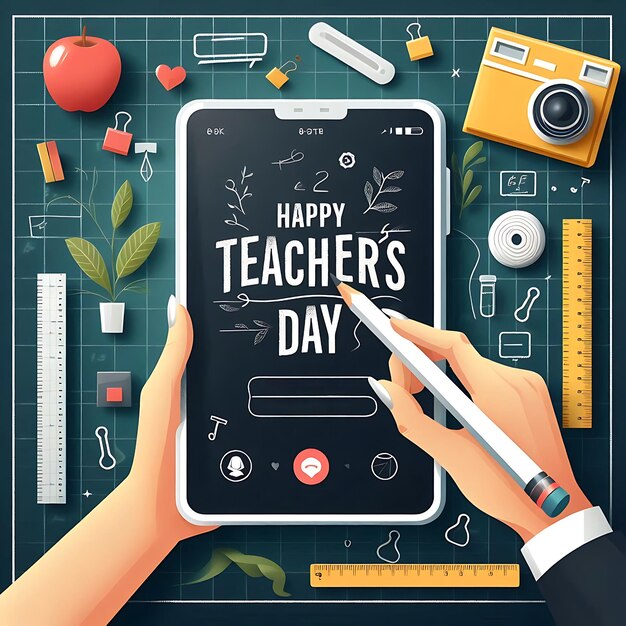 Foto diseño de fondo del día de los maestros con pizarra con las palabras happy teachers day