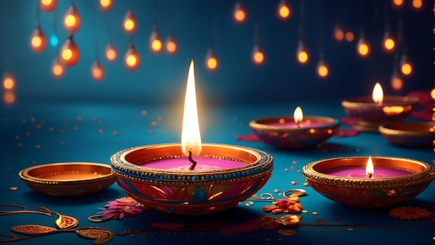 Diseño de fondo de Diwali con lámpara diya que presenta un caleidoscopio de colores y patrones
