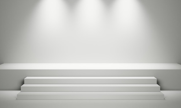 Diseño de fondo de escenario de escalera blanca renderizada en 3D