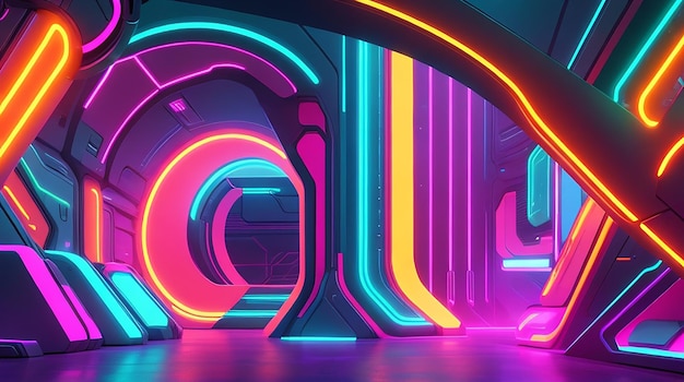 Un diseño de fondo futurista con una combinación de colores neón y formas futuristas