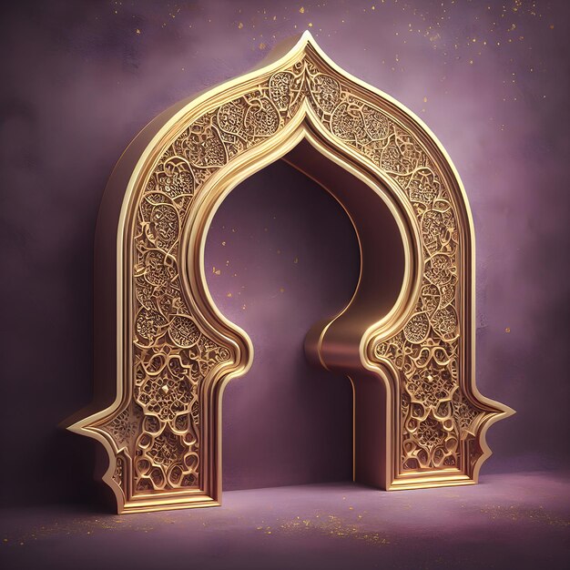 Diseño de fondo islámico 3D de color púrpura dorado