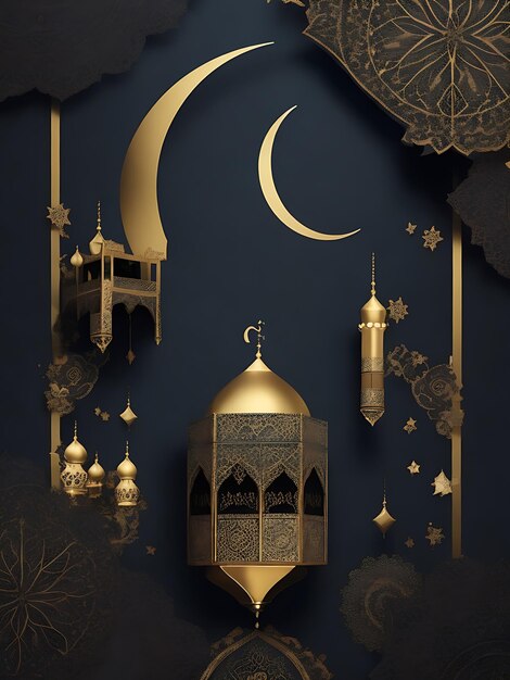 Diseño de fondo islámico Eid Mubarak color oscuro