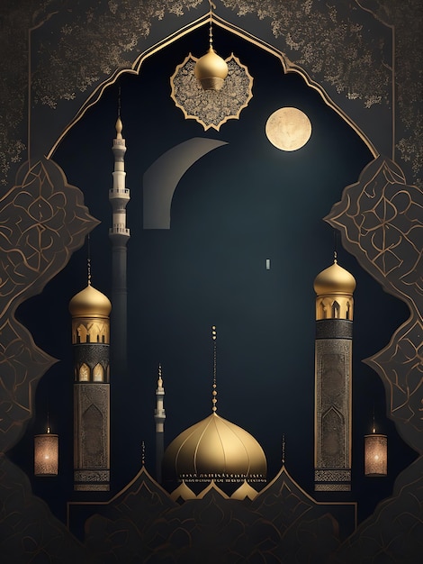 Diseño de fondo islámico Eid Mubarak color oscuro
