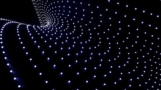 Diseño de fondo negro, círculos azules brillantes que brillan con luces blancas y líneas que se mueven al mismo tiempo.