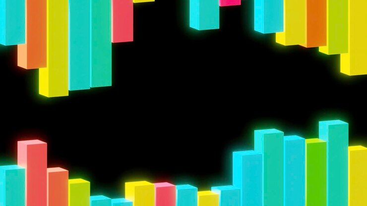 Foto diseño de fondo negro rectángulos brillantes de color en la parte superior e inferior en la animación que se contraen