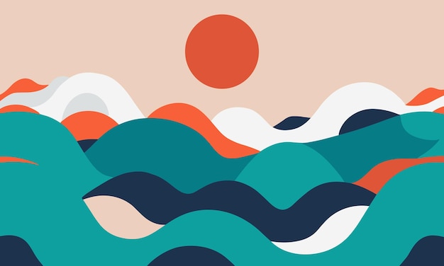diseño de fondo con objetos ondulados tema del océano al anochecer