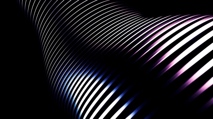 Foto diseño de fondo oscuro con rayas multicolores iridiscentes en formato d que se expanden y doblan hacia adentro