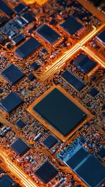 Foto diseño de fondo de papel de pared con ilustración de la tecnología de chipset sin costura de la placa base