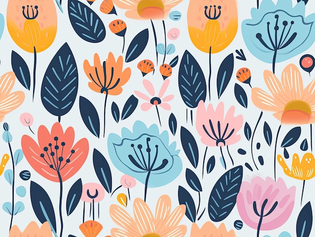 Diseño de fondo de papel tapiz de ilustración de flores de patrón botánico inconsútil IA generativa