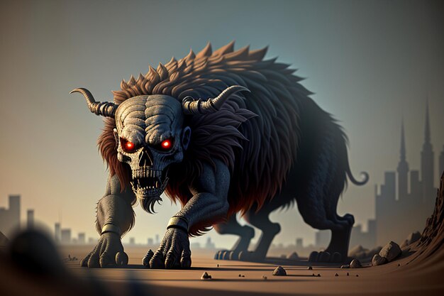 Diseño de fondo de papel tapiz de ilustración de personaje de juego de muerte de monstruo peligroso monstruo de terror