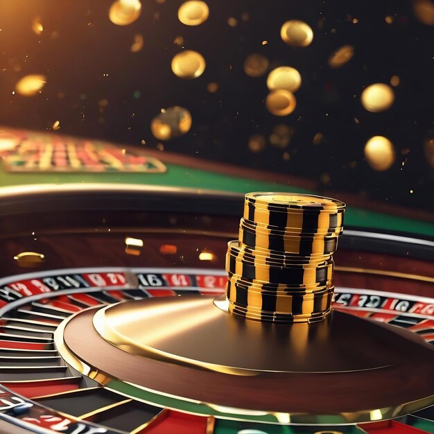 Diseño de fondo de plantilla de casino creativo con fichas de juego de oro negro y ruleta