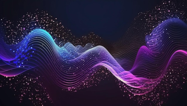 Diseño de fondo de tecnología de partículas onduladas abstractas Diseño de fondo de alta tecnología y big data de partículas de flujo de puntos en movimiento de onda abstracta