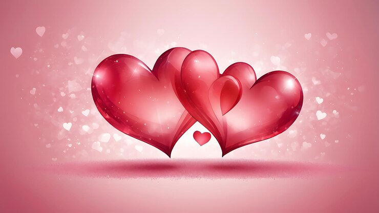 Diseño de fondo de Valentines con una ilustración vectorial romántica con dos corazones rojos