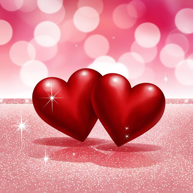 Diseño de fondo de Valentines con una ilustración vectorial romántica con dos corazones rojos