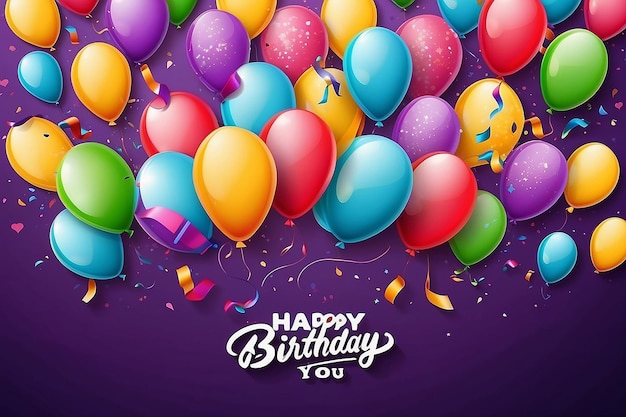 Foto diseño de fondo vectorial de globos de cumpleaños feliz cumpleaños a usted texto con globo y confeti