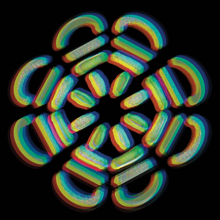 Foto diseño de forma abstracta genial con efecto de aberración cromática sobre fondo negro